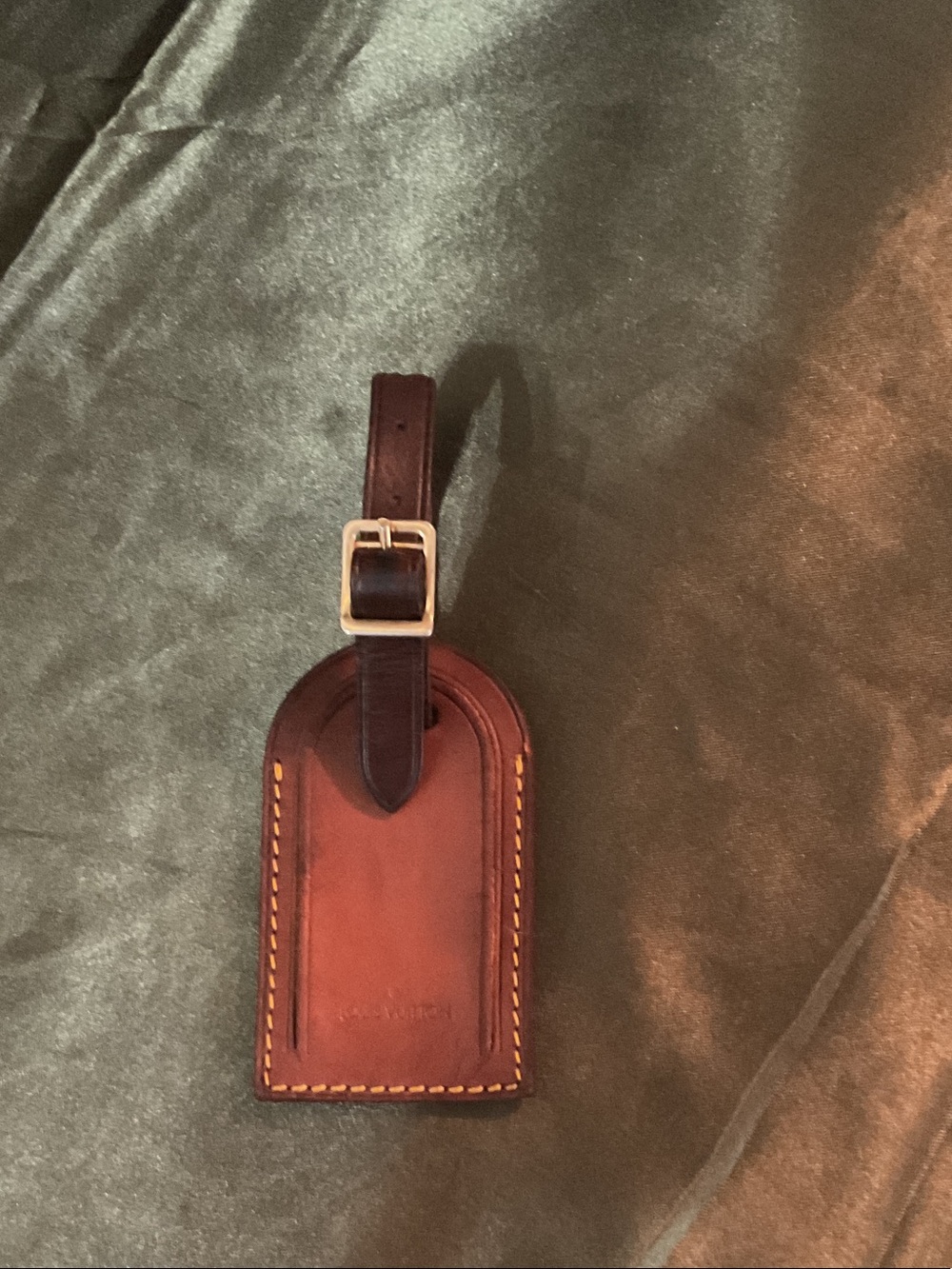 Louis Vuitton Brown Leather Luggage Tag with Gold Buckle